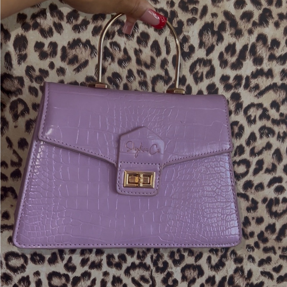 SAYLOR Croc-Embossed Lavender Top-Handle Satchel with Gold Hardware
